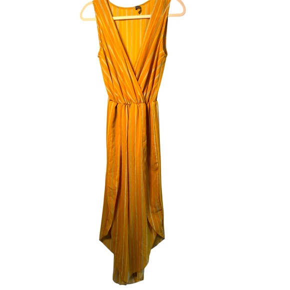 scobe Pants - Chic Mustard Striped Jumpsuit With Open Style Pant Legs - size M